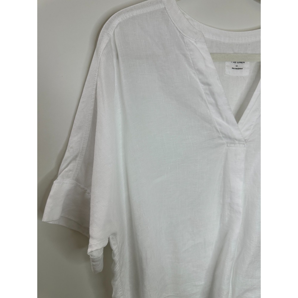 Marks & Spencer M&S Pure Linen V-Neck Popover Top White US Size 10 Lagonlook - Picture 3 of 11